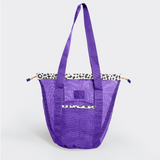 Meshie Bucket Bag | Purple Cheetah - White Utility Shopper Bag by Thandana