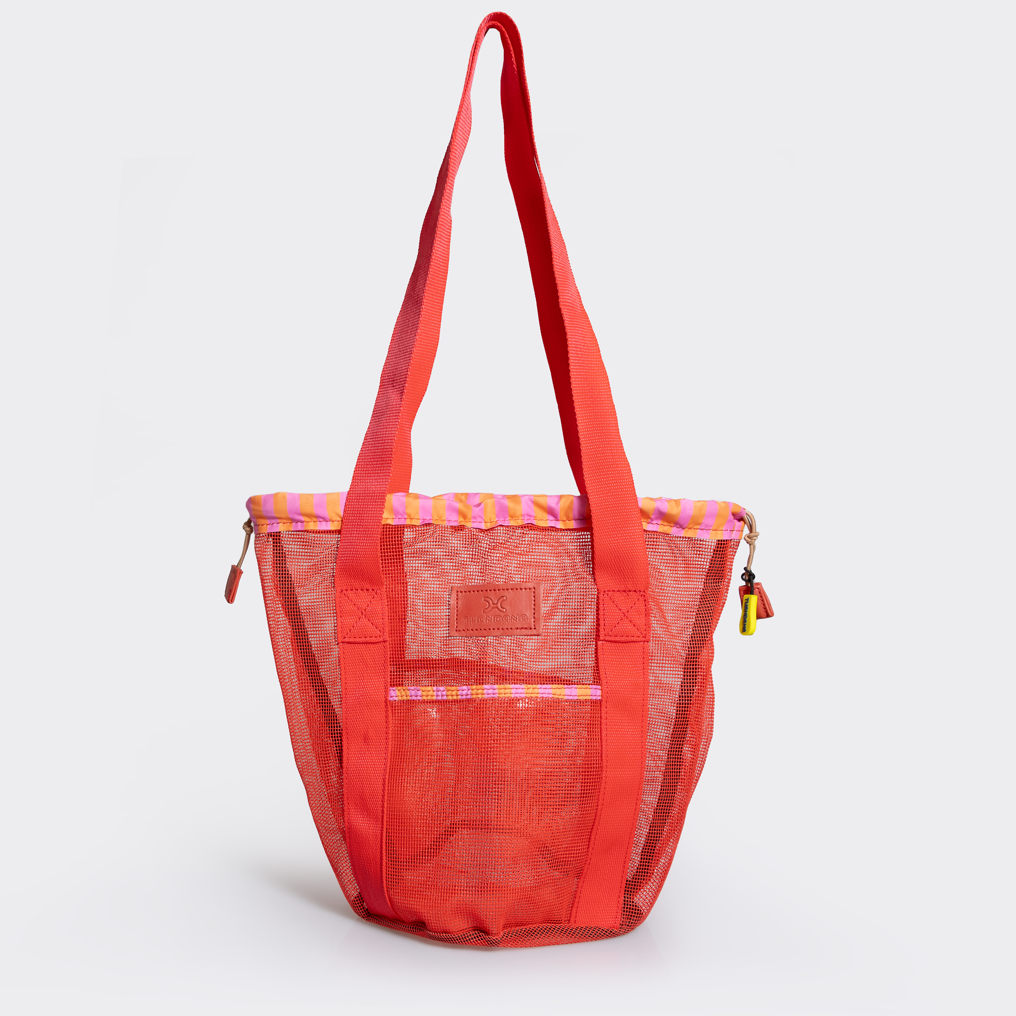 Meshie Bucket Bag | Red Linear - Preppy Utility Shopper Bag by Thandana
