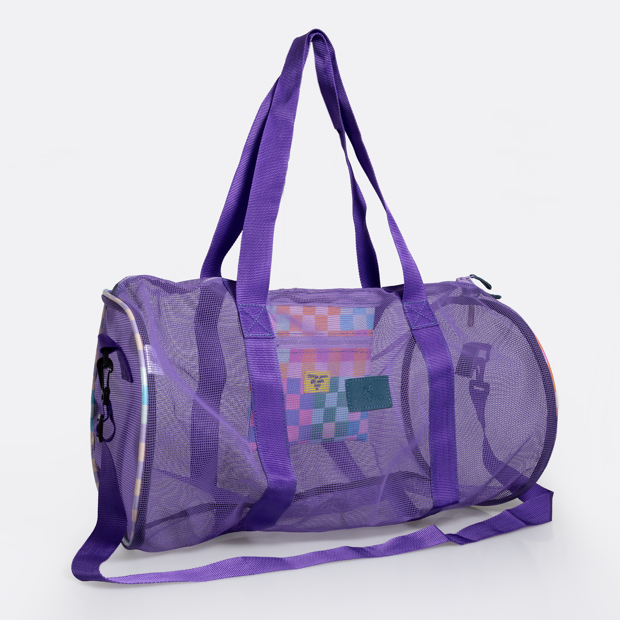 Meshie Duffel Bag | Mixed Colours Purple - Checker - Jet Utility Shopper Bag by Thandana