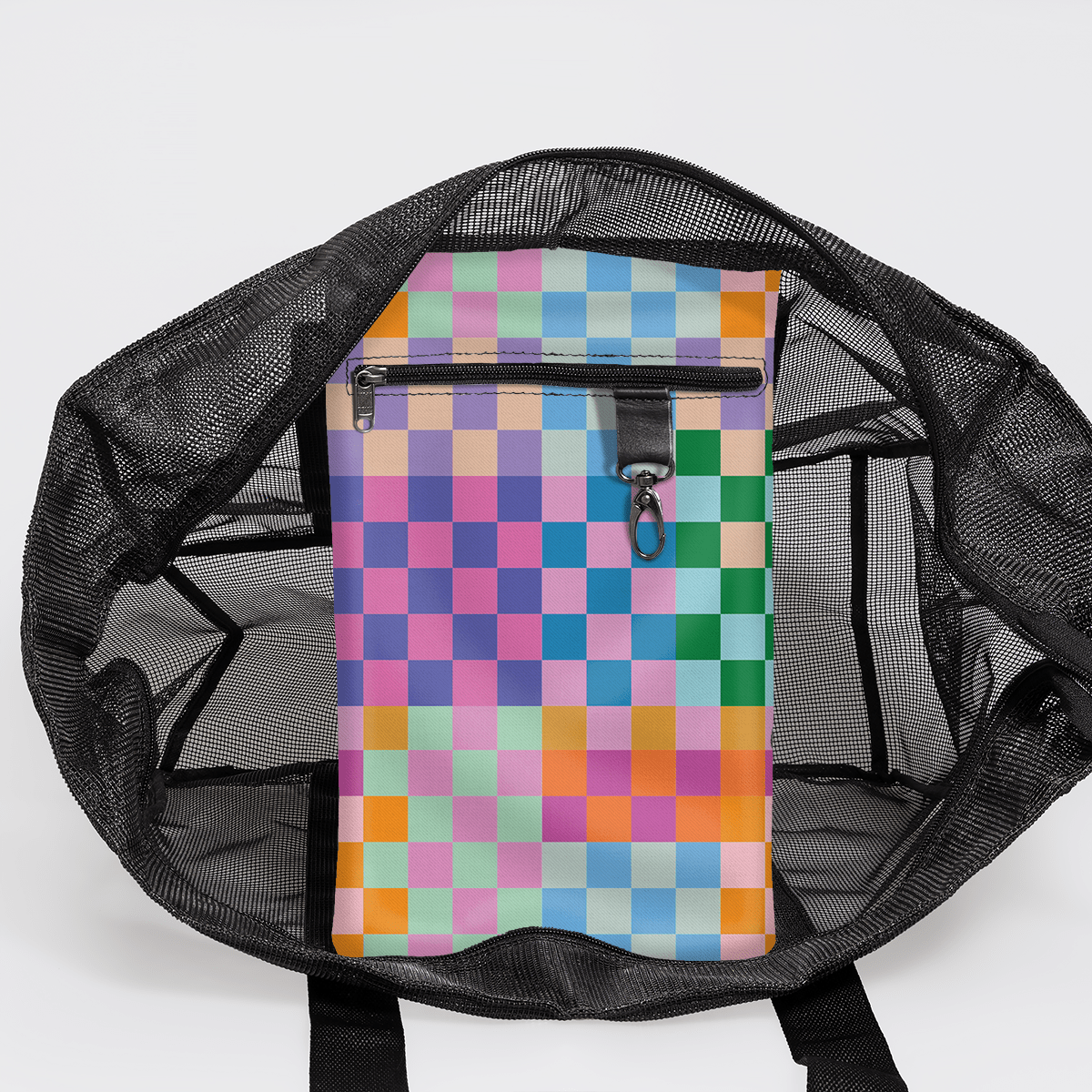 Meshie Jumbo Beach Bag | Black Checker - Preppy Utility Shopper Bag by Thandana