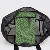 Meshie Jumbo Beach Bag | Black Cheetah - Olive Utility Shopper Bag by Thandana