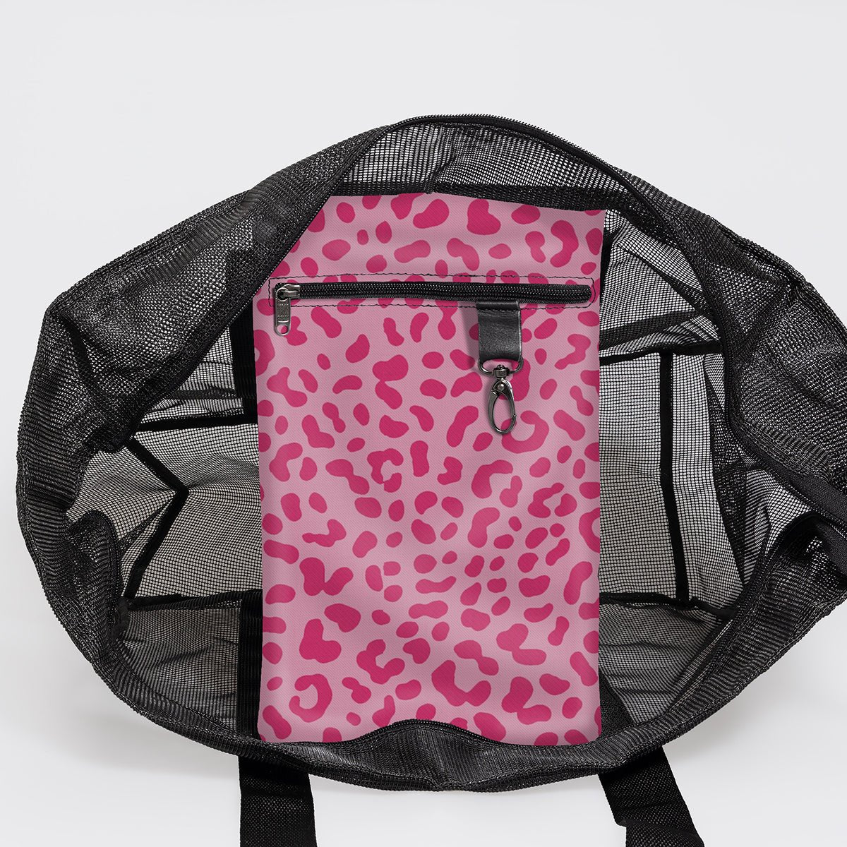 Meshie Jumbo Beach Bag | Black Cheetah - Pink Utility Shopper Bag by Thandana