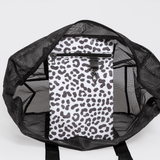 Meshie Jumbo Beach Bag | Black Cheetah - White Utility Shopper Bag by Thandana
