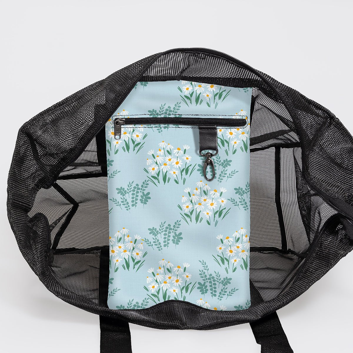 Meshie Jumbo Beach Bag | Black Crazy Daisy - Sage Utility Shopper Bag by Thandana