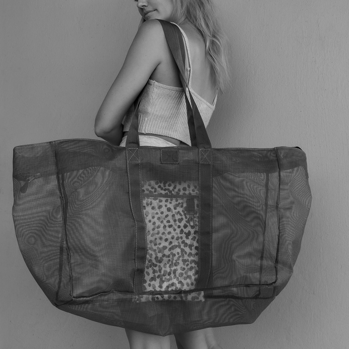 Meshie Jumbo Beach Bag | Black Utility Shopper Bag by Thandana