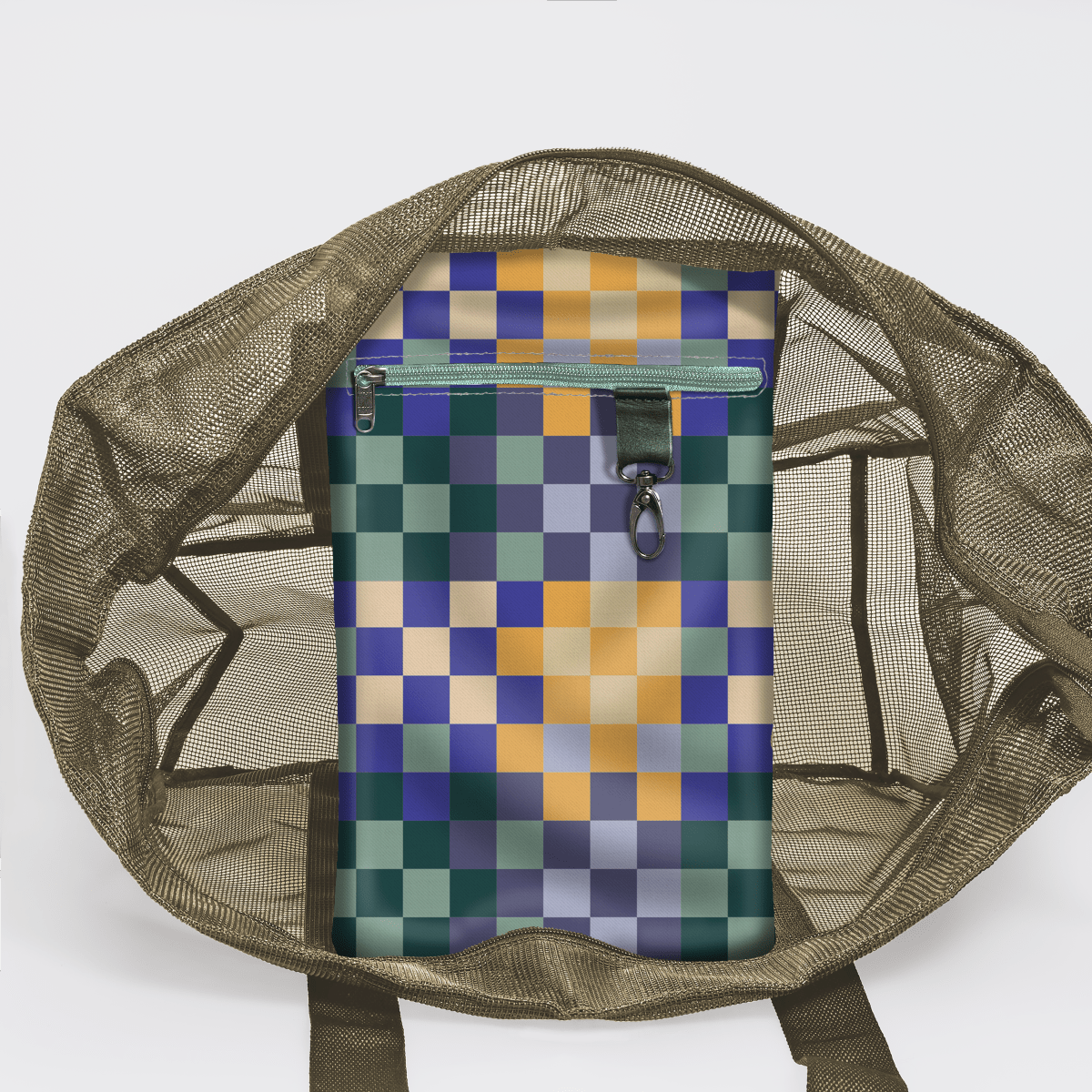 Meshie Jumbo Beach Bag | Olive Checker - Jet Utility Shopper Bag by Thandana