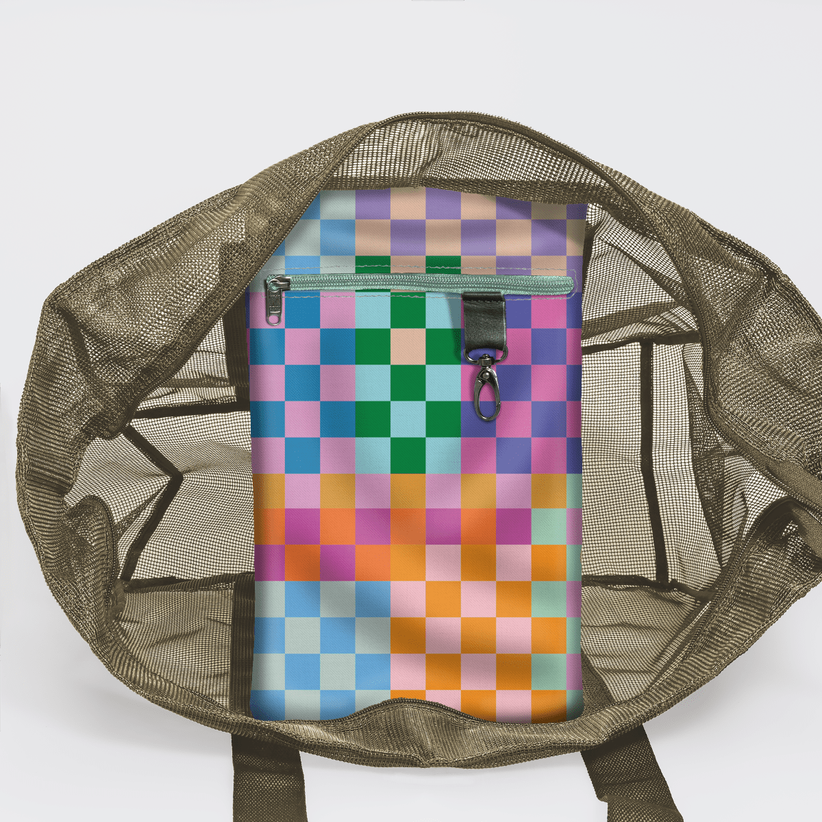 Meshie Jumbo Beach Bag | Olive Checker - Preppy Utility Shopper Bag by Thandana