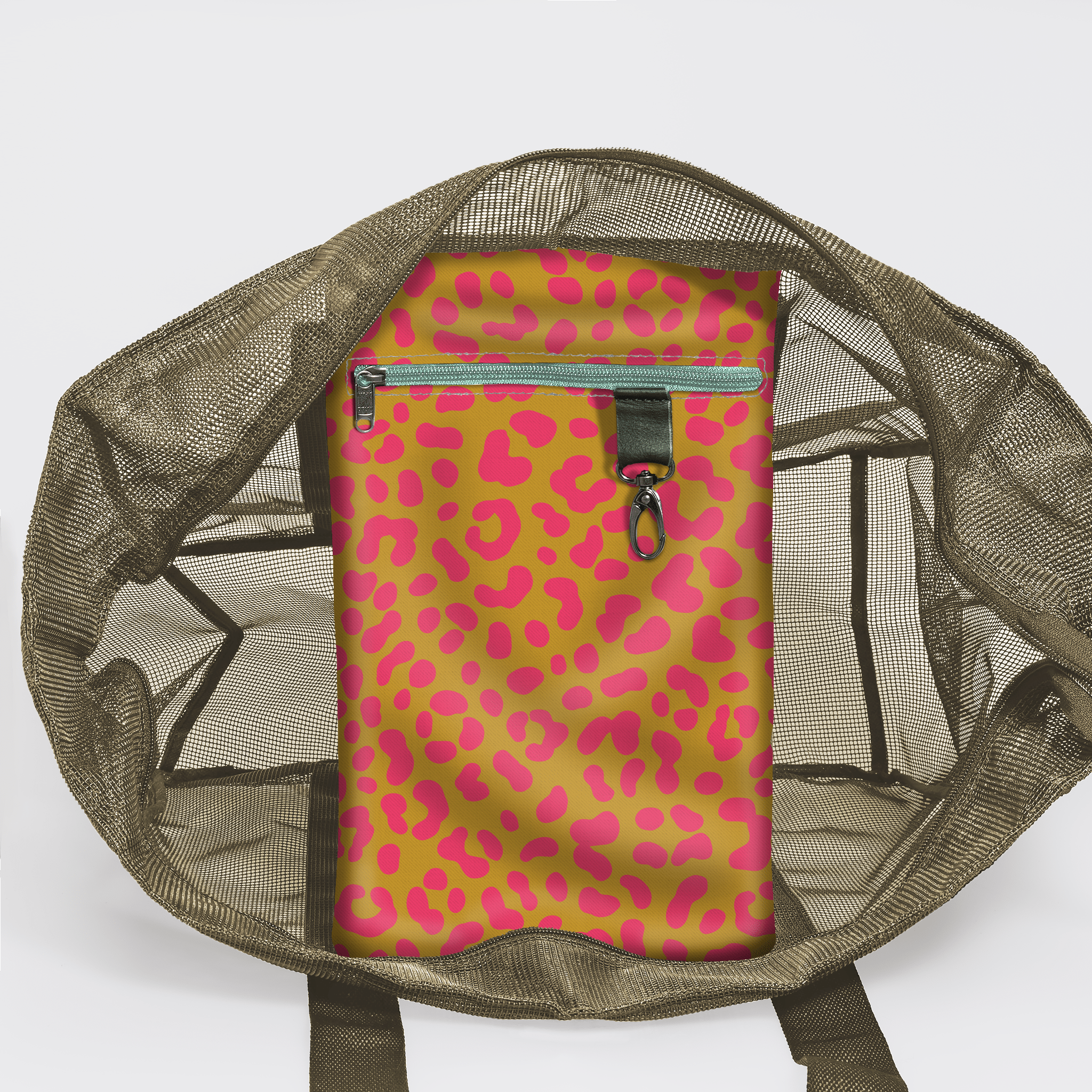 Meshie Jumbo Beach Bag | Olive Cheetah - Preppy Utility Shopper Bag by Thandana