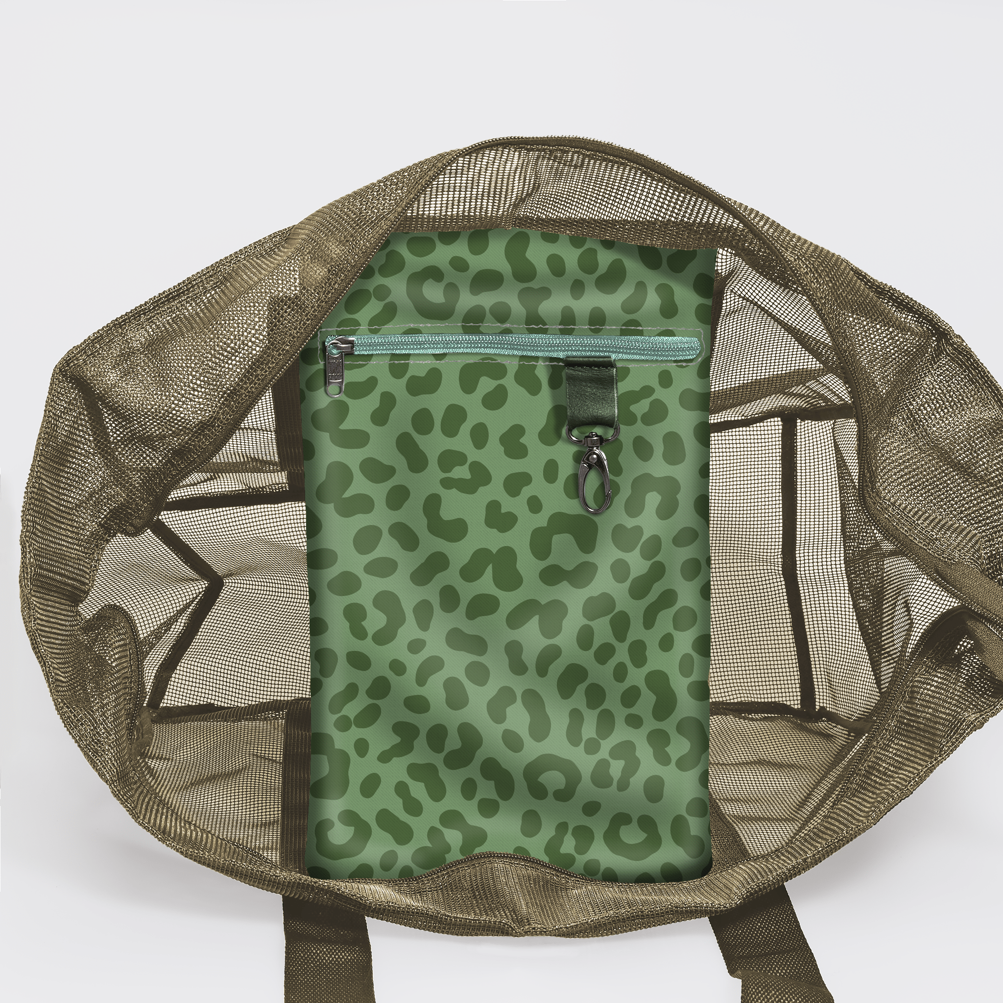 Meshie Jumbo Beach Bag | Olive Cheetah - Olive Utility Shopper Bag by Thandana