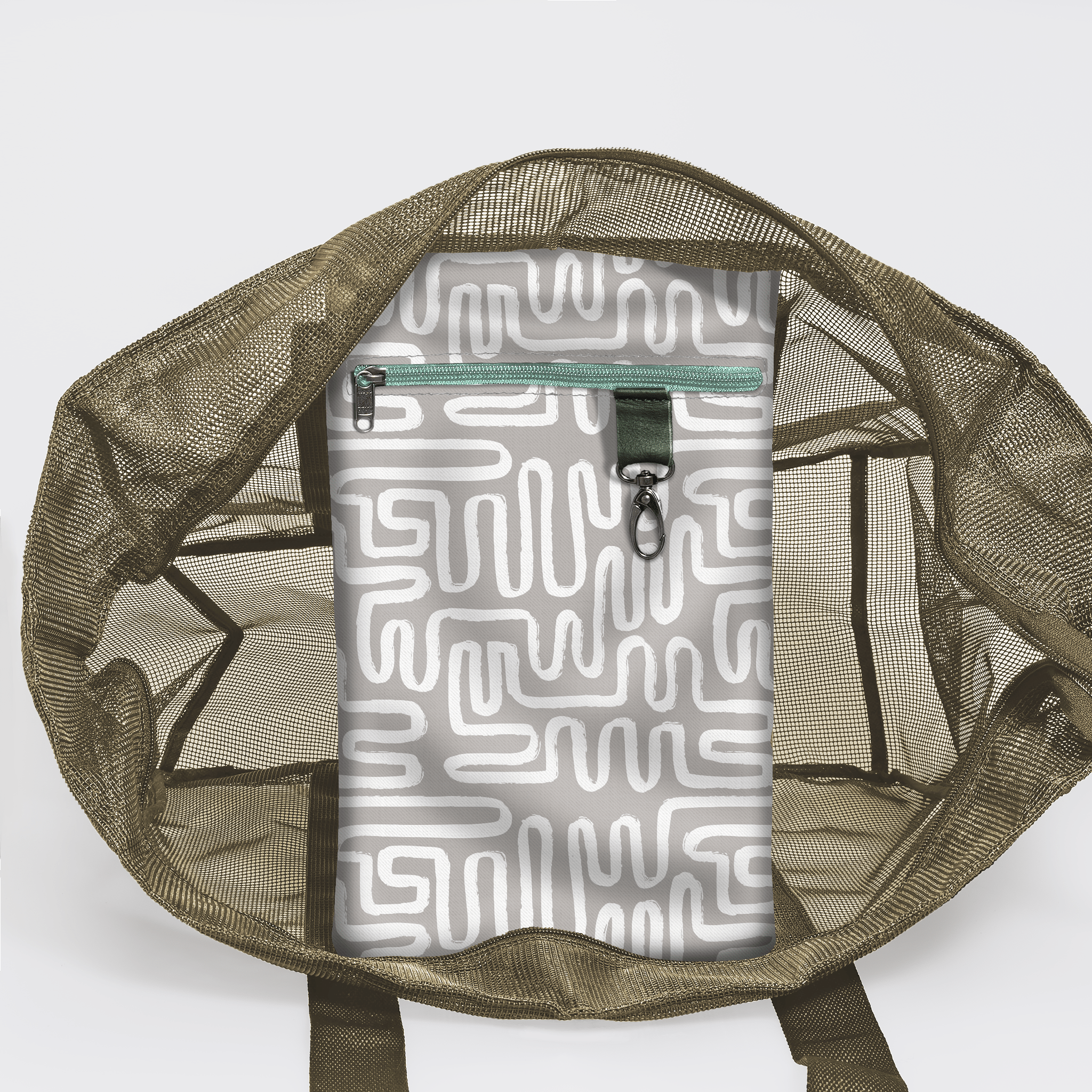 Meshie Jumbo Beach Bag | Olive Geo - Moonstruck Utility Shopper Bag by Thandana