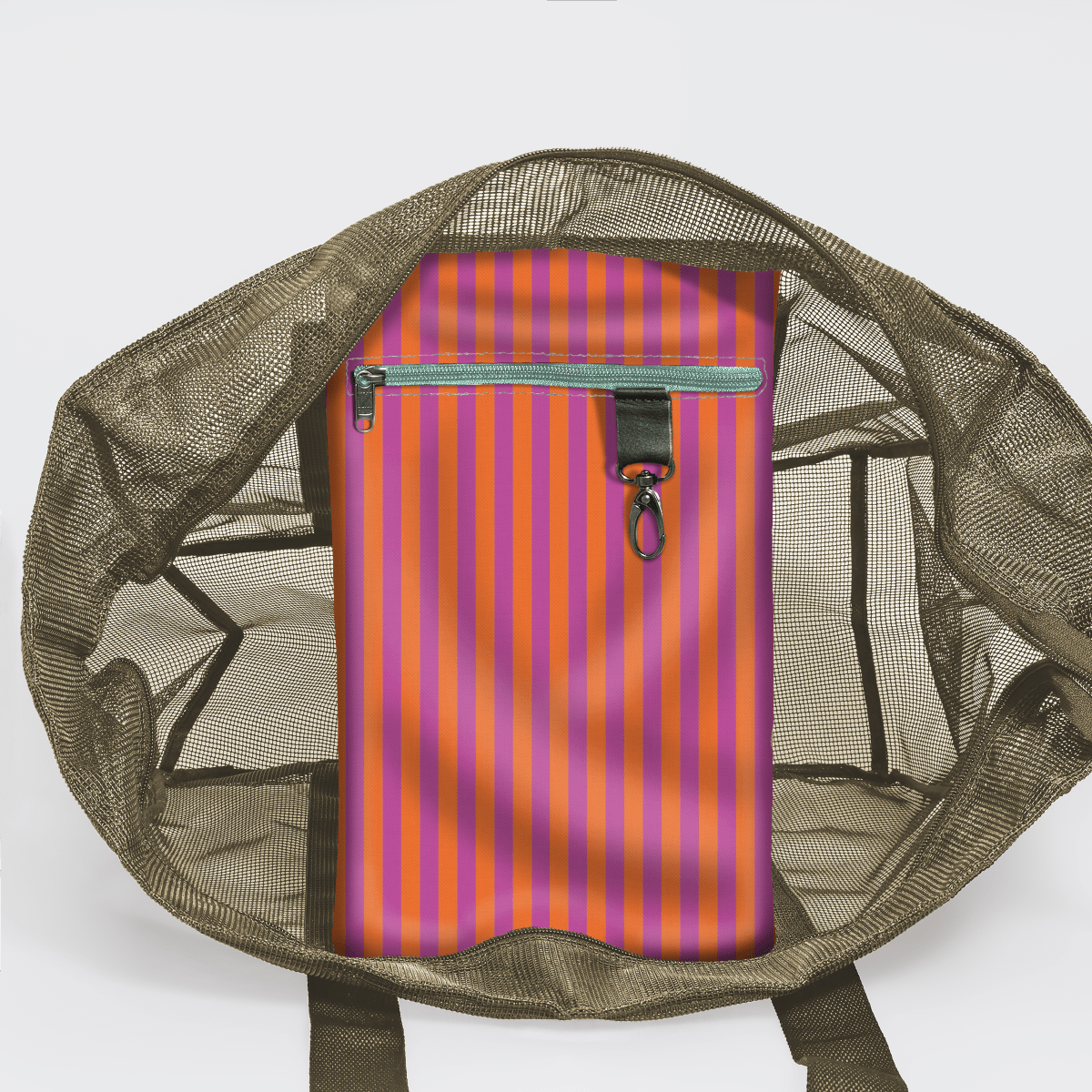 Meshie Jumbo Beach Bag | Olive Linear - Preppy Utility Shopper Bag by Thandana