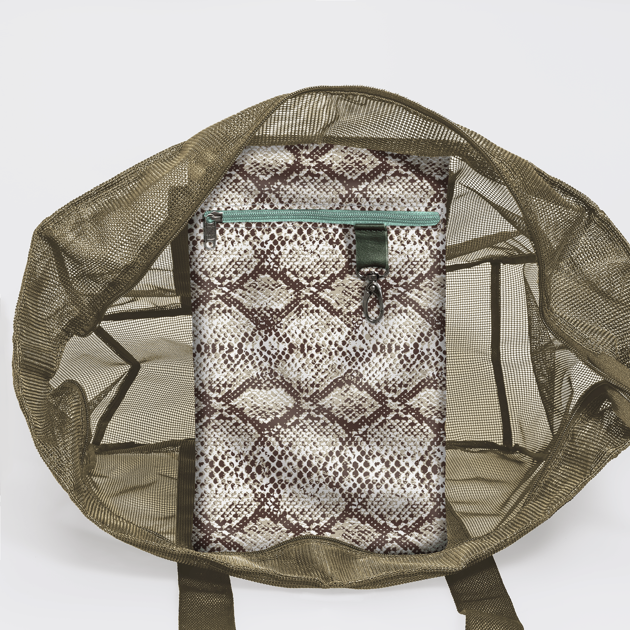 Meshie Jumbo Beach Bag | Olive Python - Moody Utility Shopper Bag by Thandana