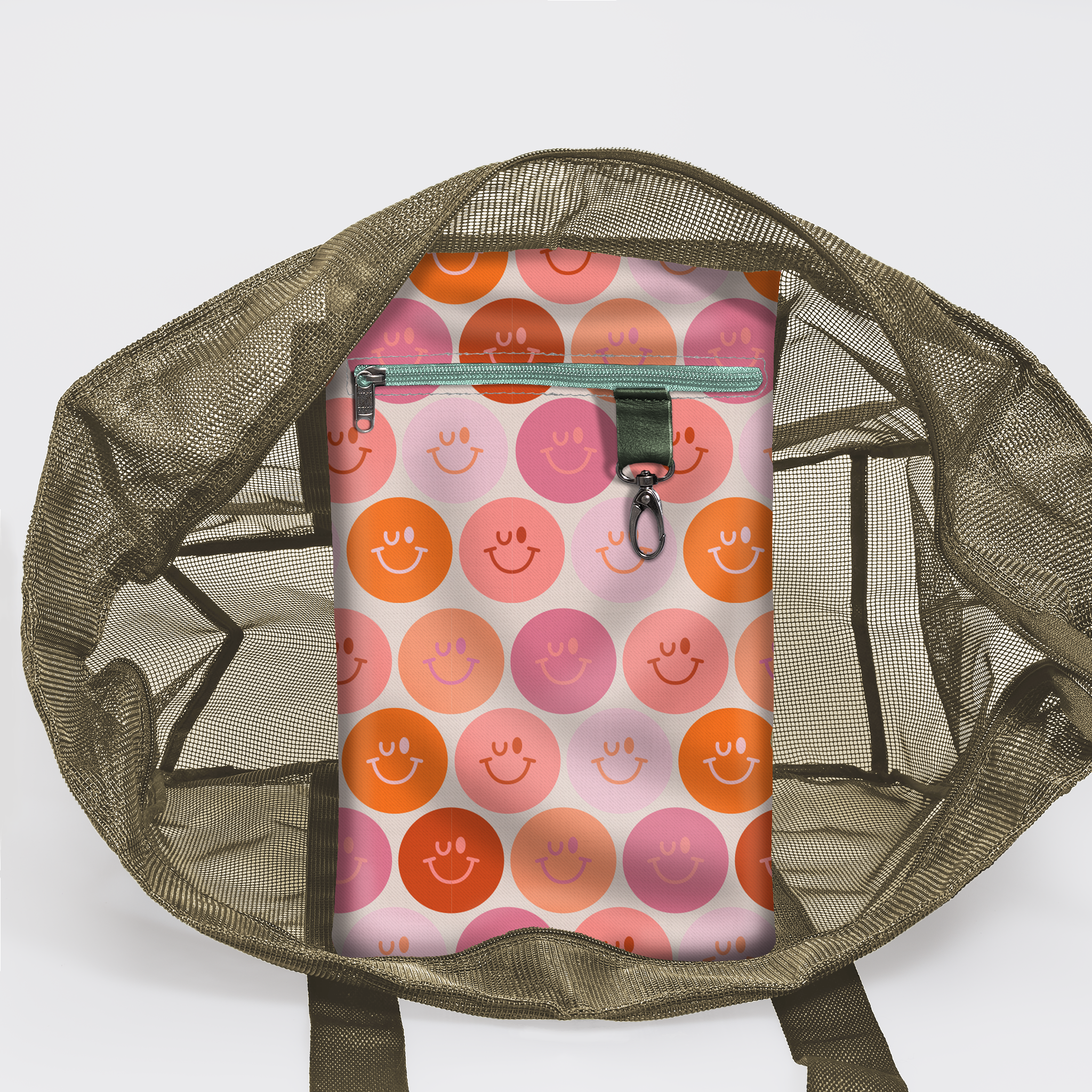 Meshie Jumbo Beach Bag | Olive Smiley - Blush Utility Shopper Bag by Thandana