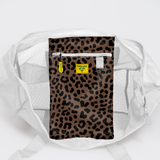 Meshie Jumbo Beach Bag | White Cheetah - Coffee Utility Shopper Bag by Thandana