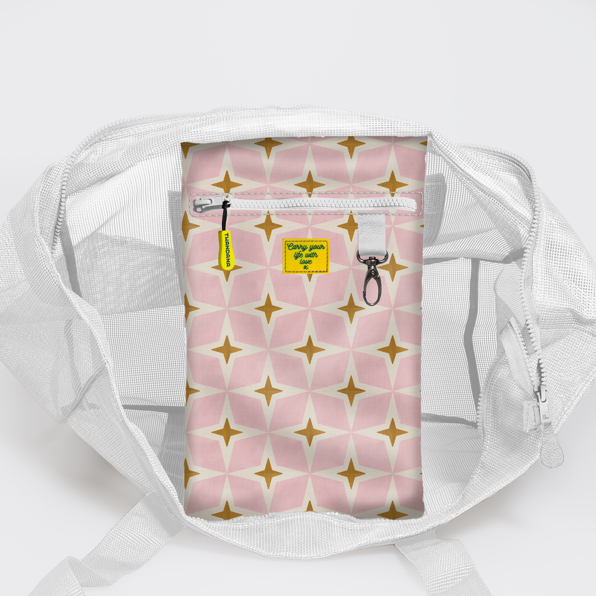 Meshie Jumbo Beach Bag | White Nova - Blush Utility Shopper Bag by Thandana