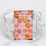 Meshie Jumbo Beach Bag | White Smiley - Blush Utility Shopper Bag by Thandana