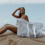 Meshie Jumbo Beach Bag | White Utility Shopper Bag by Thandana