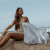 Meshie Jumbo Beach Bag | White Utility Shopper Bag by Thandana