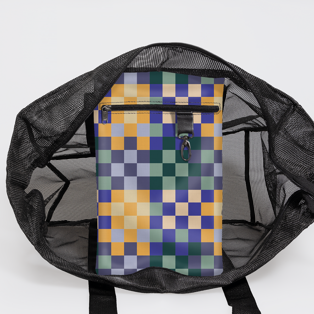 Meshie Large Beach Bag | Black Checker - Jet Utility Shopper Bag by Thandana