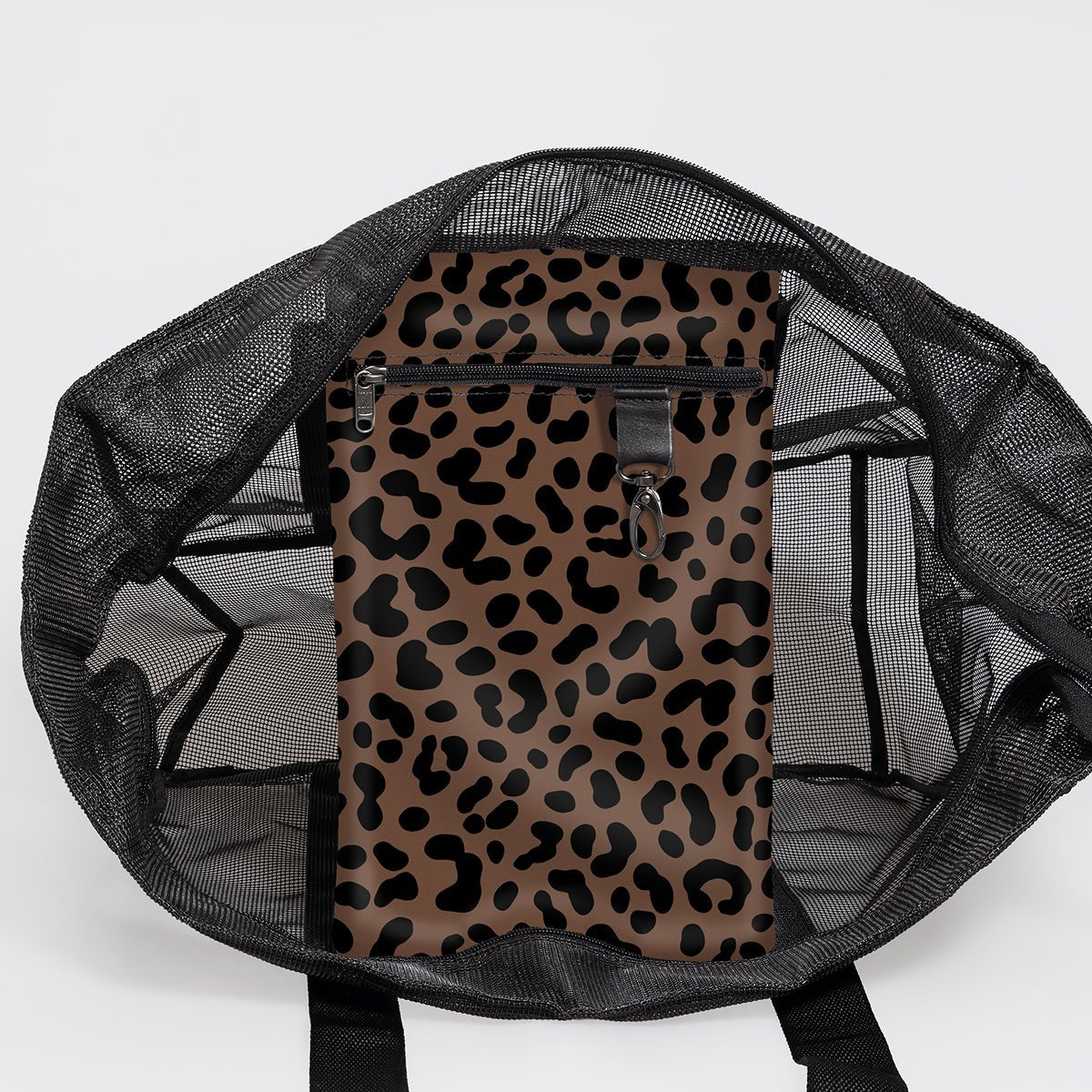 Meshie Large Beach Bag | Black Cheetah - Coffee Utility Shopper Bag by Thandana