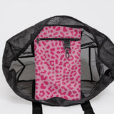 Meshie Large Beach Bag | Black Cheetah - Pink Utility Shopper Bag by Thandana