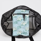 Meshie Large Beach Bag | Black Crazy Daisy - Sage Utility Shopper Bag by Thandana