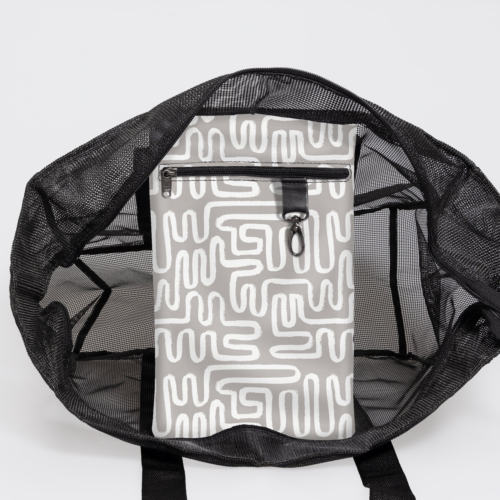 Meshie Large Beach Bag | Black Geo - Moonstruck Utility Shopper Bag by Thandana