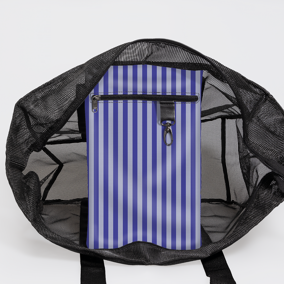 Meshie Large Beach Bag | Black Linear - Jet Utility Shopper Bag by Thandana