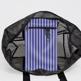 Meshie Large Beach Bag | Black Linear - Jet Utility Shopper Bag by Thandana