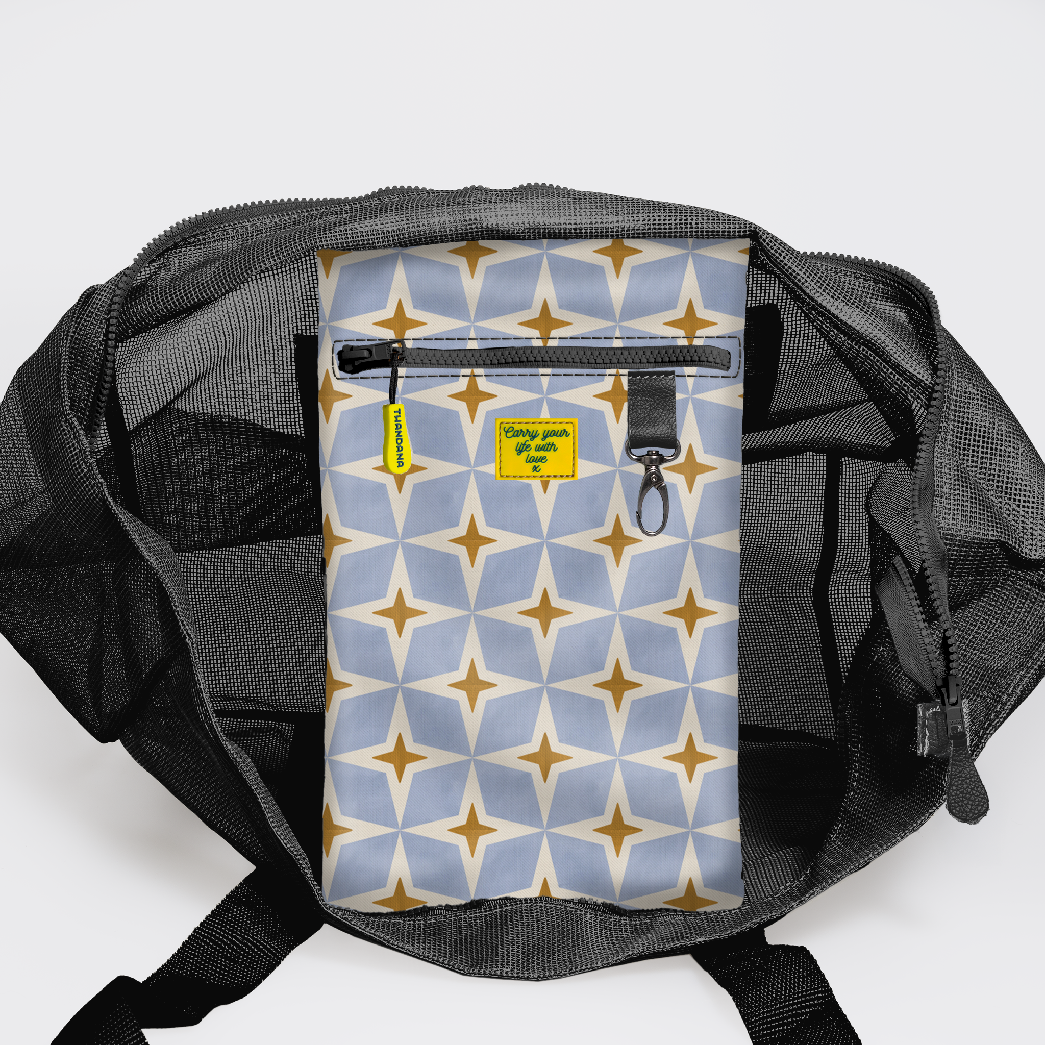 Meshie Large Beach Bag | Black Nova - Mist Utility Shopper Bag by Thandana