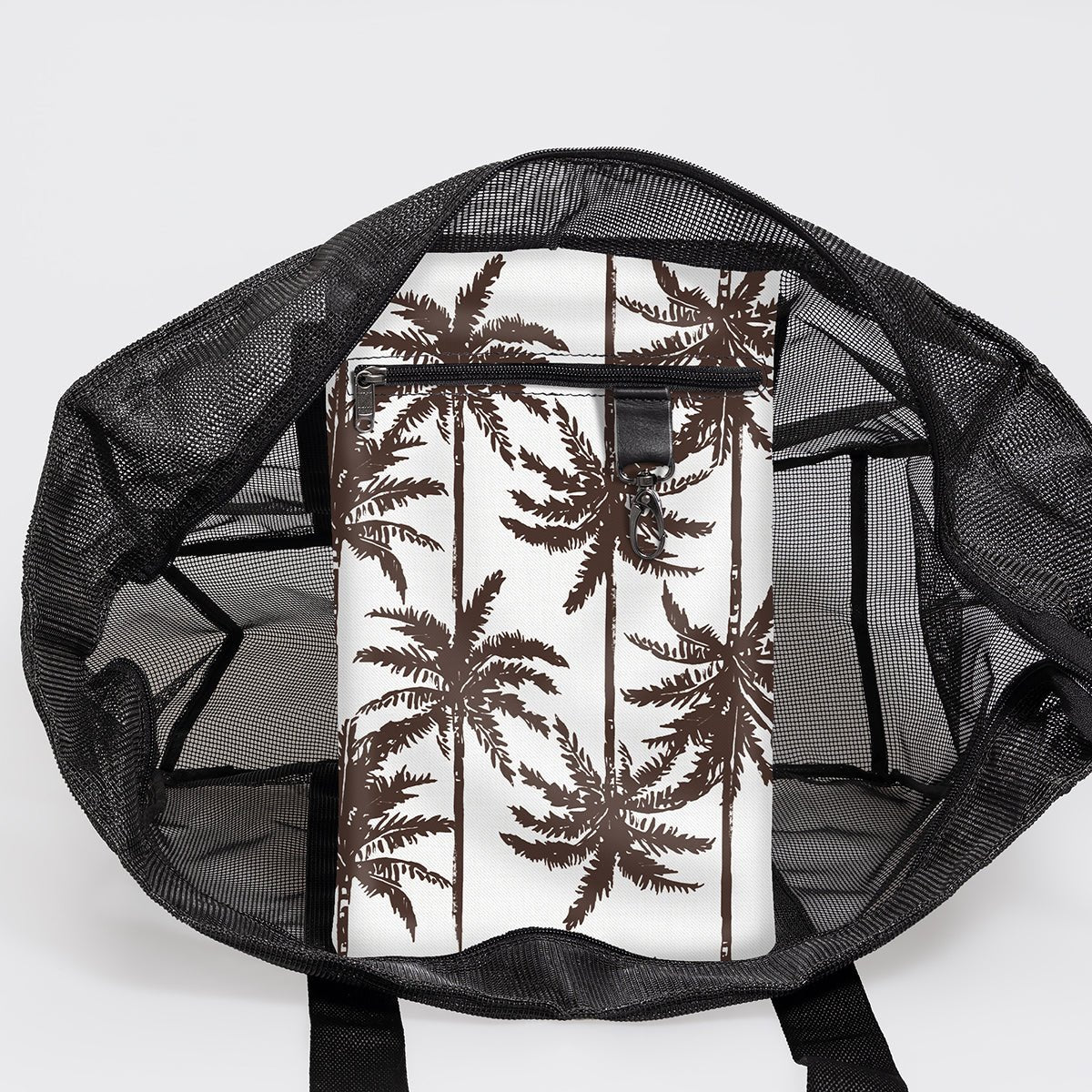 Meshie Large Beach Bag | Black Palm - Neutral Utility Shopper Bag by Thandana
