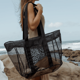 Meshie Large Beach Bag | Black Utility Shopper Bag by Thandana