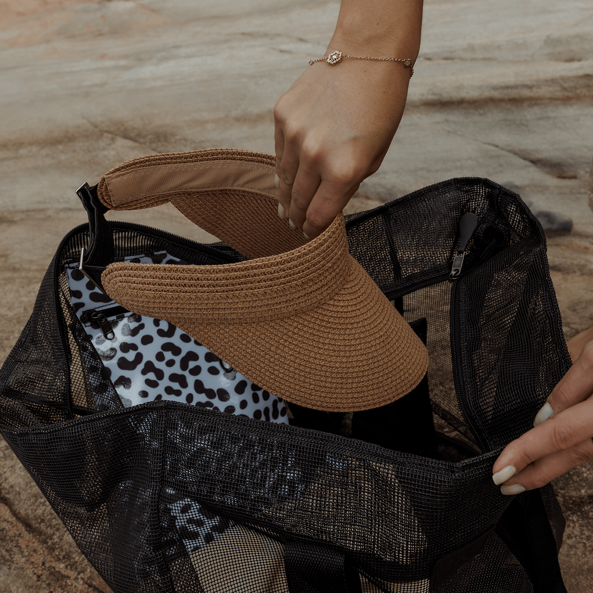 Meshie Large Beach Bag | Black Utility Shopper Bag by Thandana