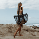 Meshie Large Beach Bag | Black Utility Shopper Bag by Thandana