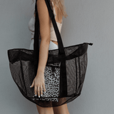 Meshie Large Beach Bag | Black Utility Shopper Bag by Thandana