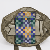 Meshie Large Beach Bag | Olive Checker - Jet Utility Shopper Bag by Thandana