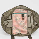 Meshie Large Beach Bag | Olive Crazy Daisy - Blush Utility Shopper Bag by Thandana