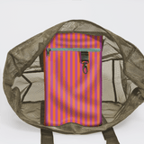 Meshie Large Beach Bag | Olive Linear - Preppy Utility Shopper Bag by Thandana