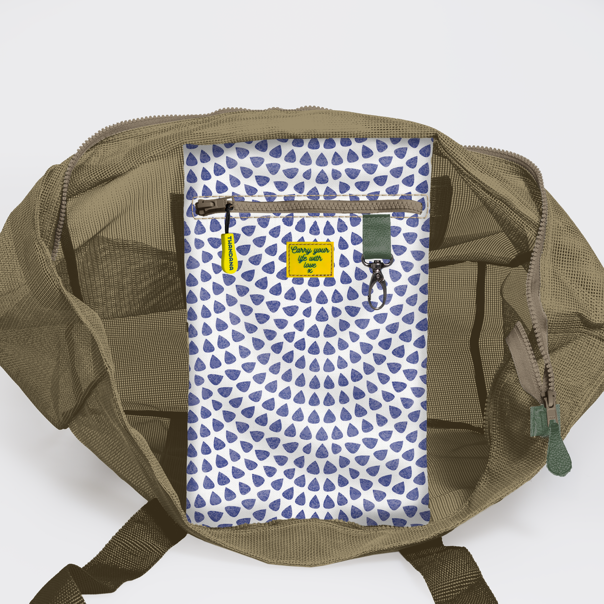 Meshie Large Beach Bag | Olive Scale Away with me - Dazzling Blue Utility Shopper Bag by Thandana