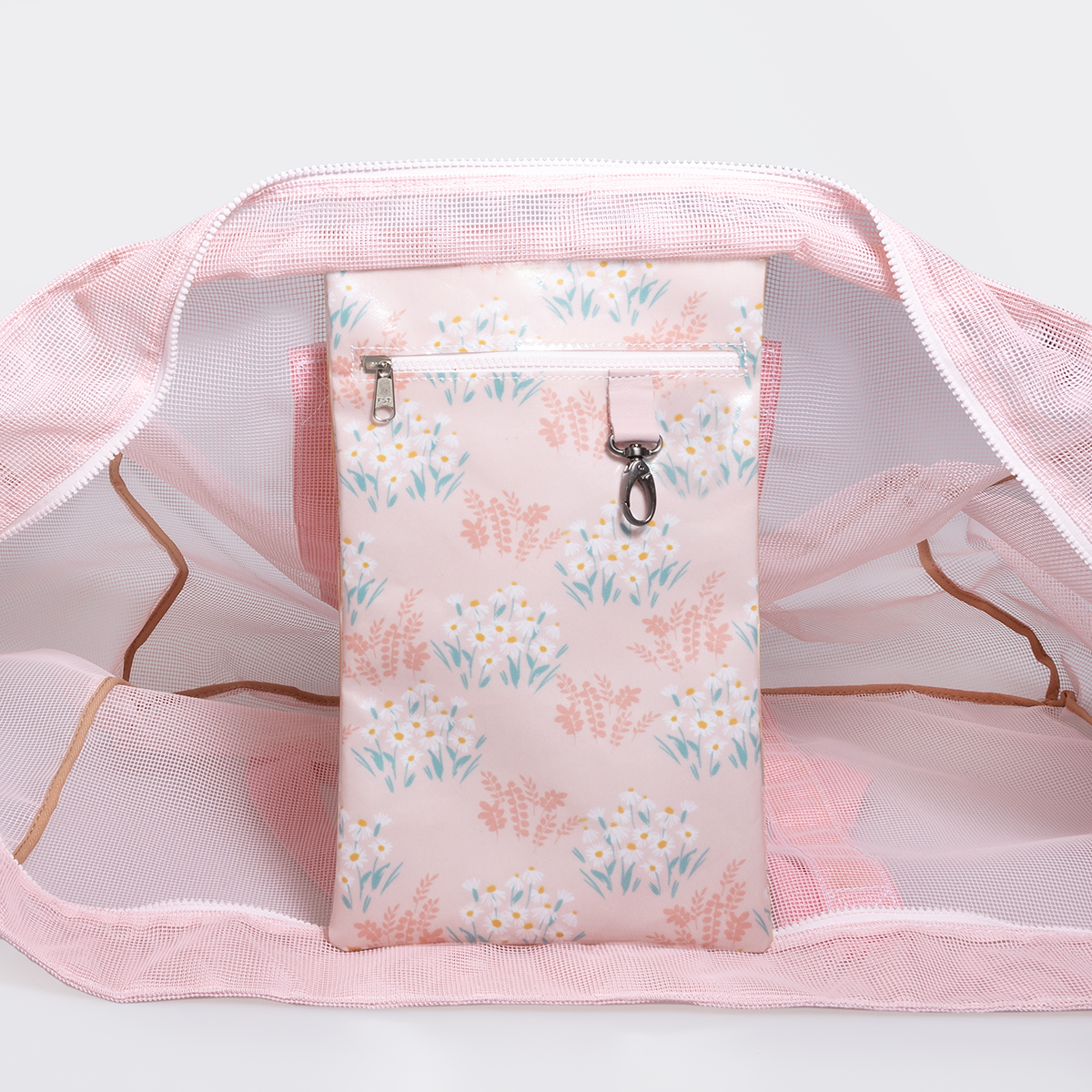 Meshie Large Beach Bag | Pink Crazy Daisy - Blush Utility Shopper Bag by Thandana