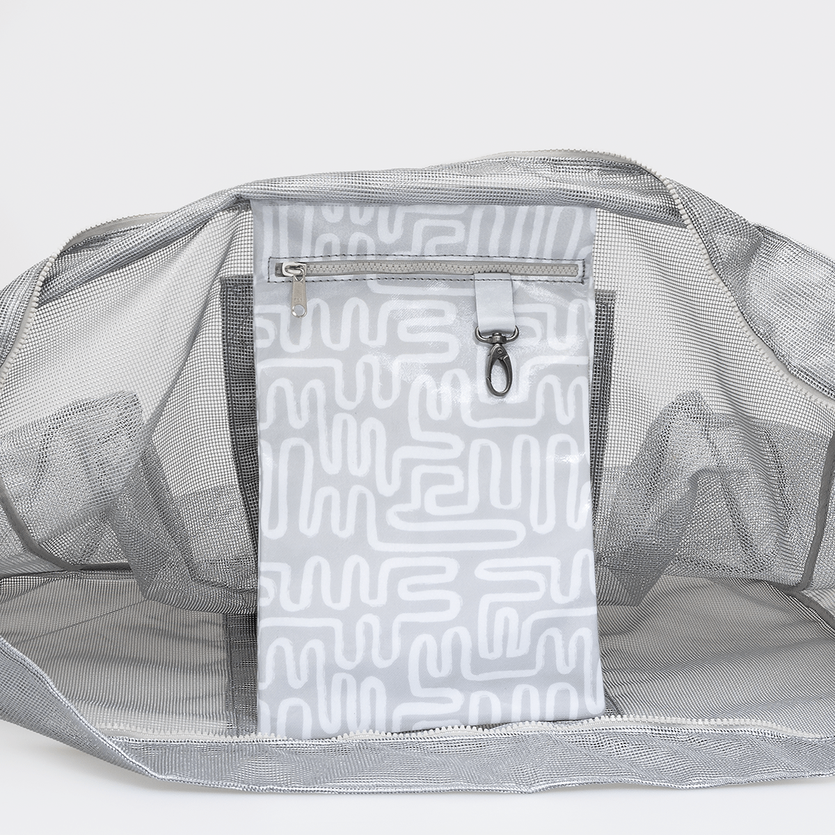 Meshie Large Beach Bag | Silver Geo - Moonstruck Utility Shopper Bag by Thandana