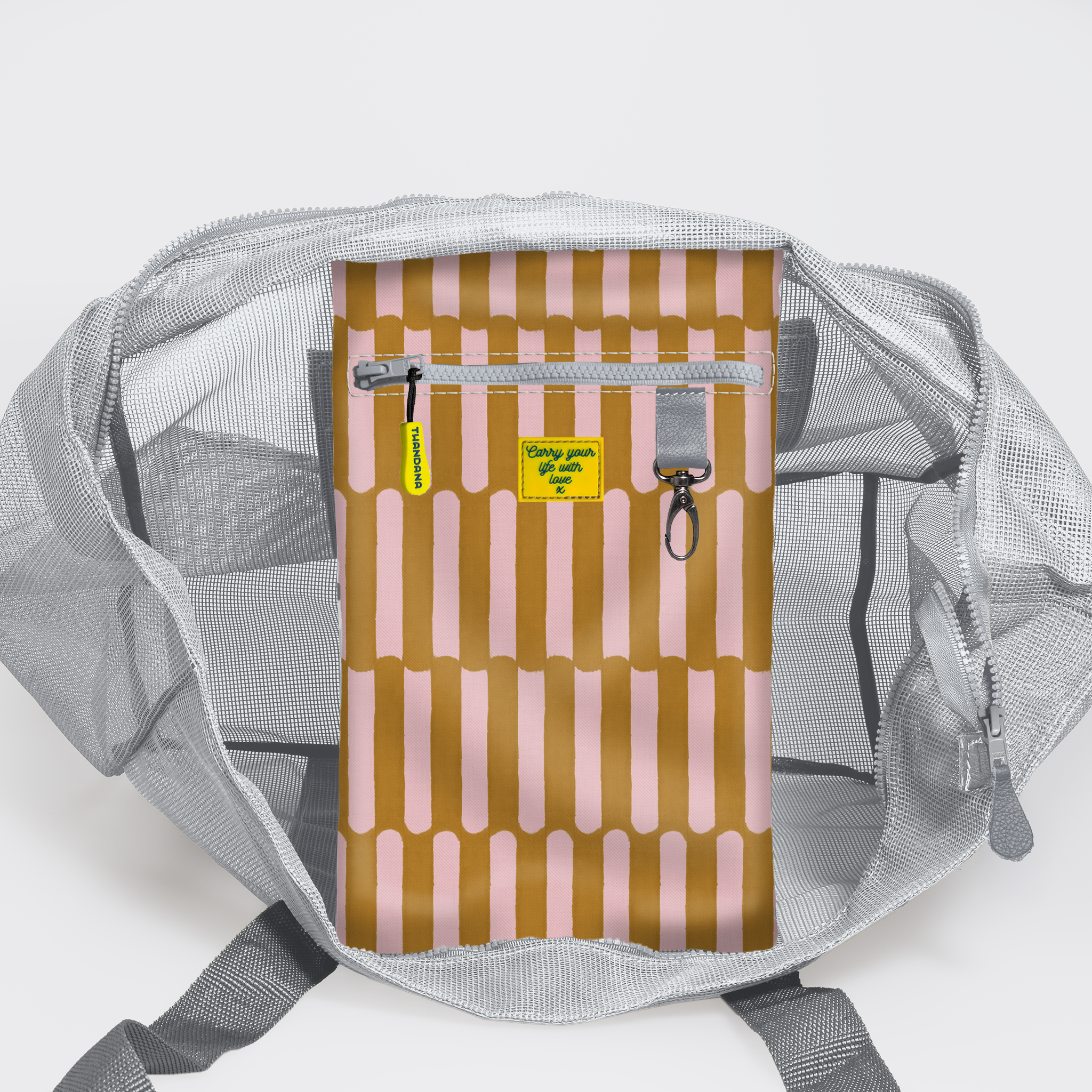Meshie Large Beach Bag | Silver Indie - Sunset Utility Shopper Bag by Thandana