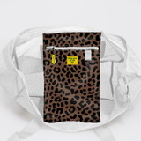 Meshie Large Beach Bag | White Cheetah - Coffee Utility Shopper Bag by Thandana