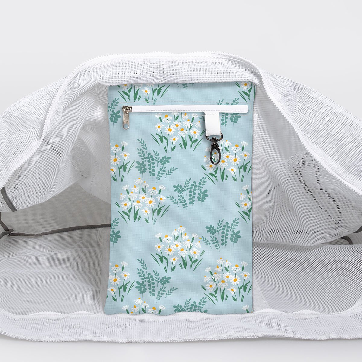 Meshie Large Beach Bag | White Crazy Daisy - Sage Utility Shopper Bag by Thandana