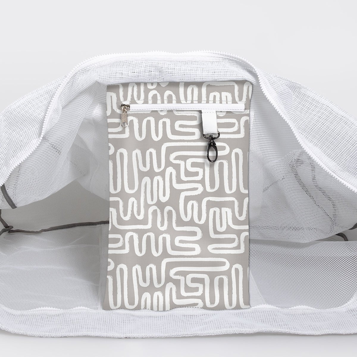 Meshie Large Beach Bag | White Geo - Moonstruck Utility Shopper Bag by Thandana