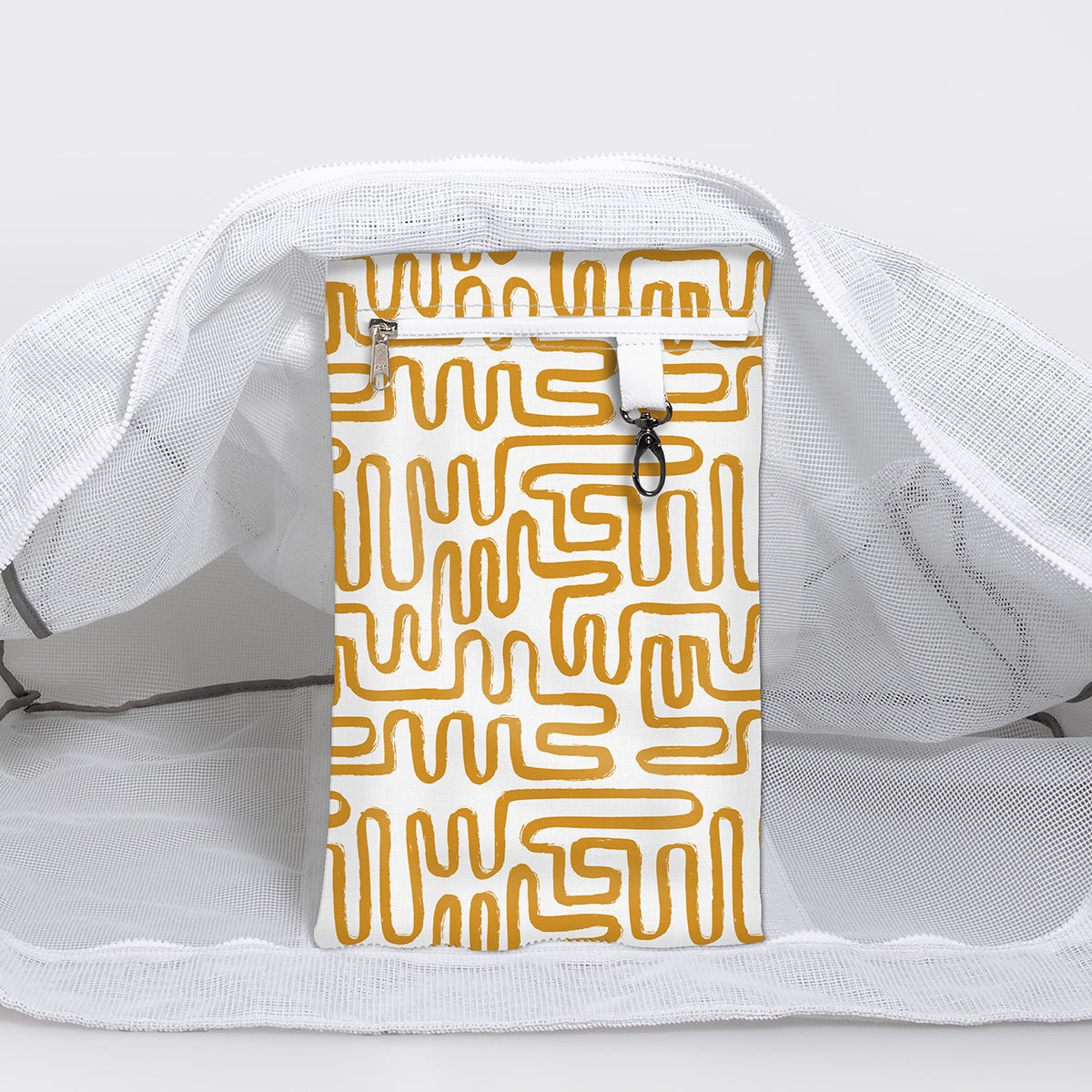 Meshie Large Beach Bag | White Geo - Sand Utility Shopper Bag by Thandana