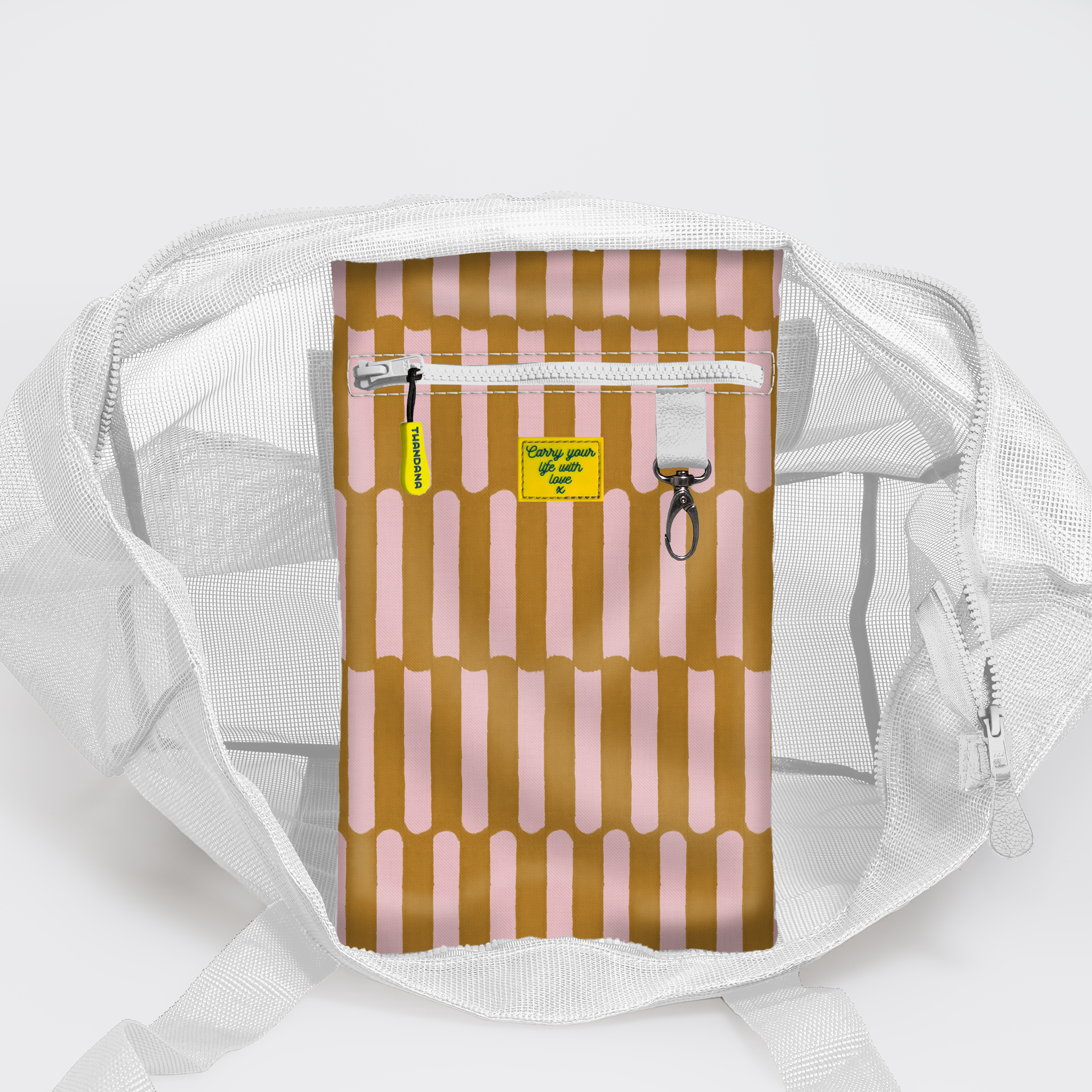 Meshie Large Beach Bag | White Indie - Sunset Utility Shopper Bag by Thandana