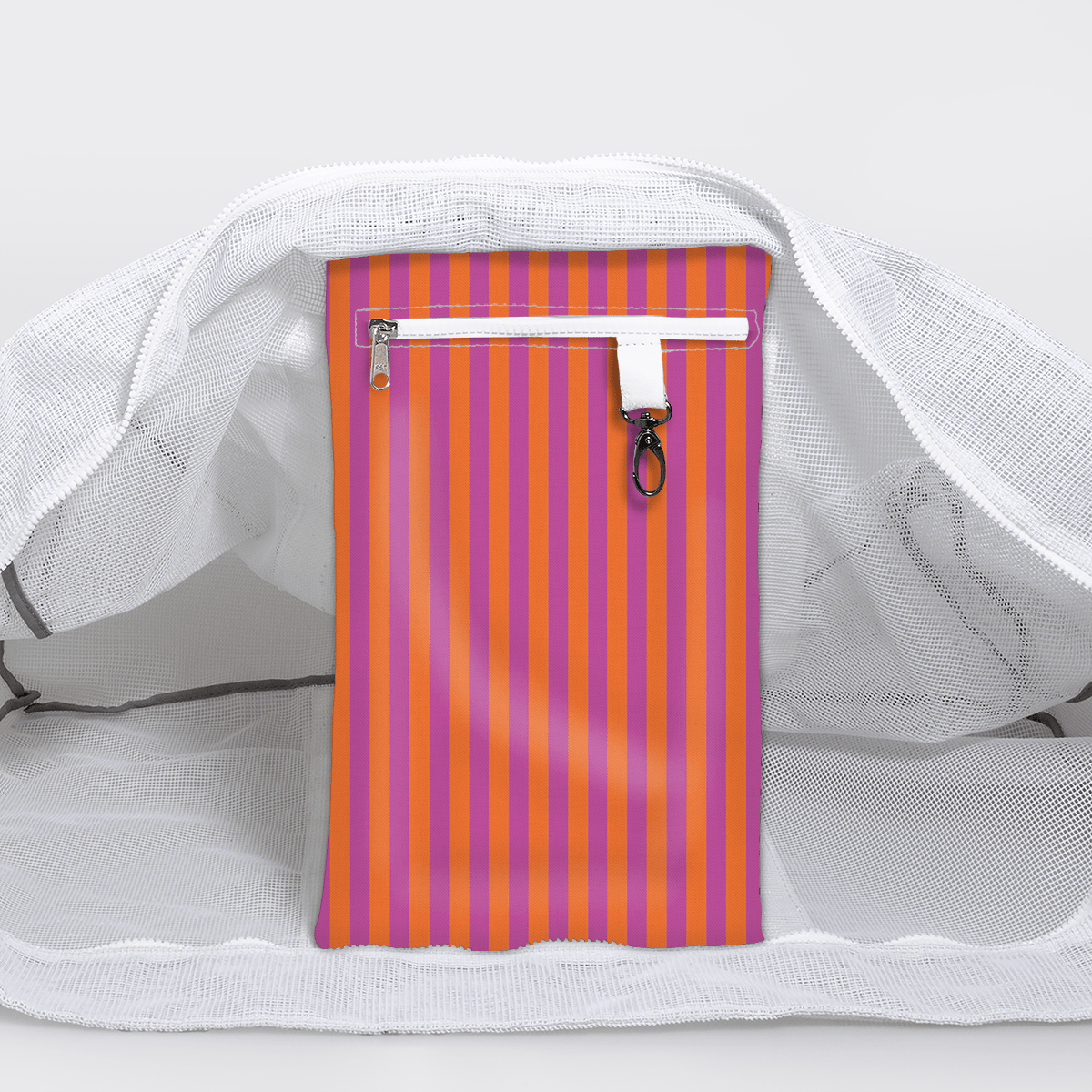 Meshie Large Beach Bag | White Linear - Preppy Utility Shopper Bag by Thandana