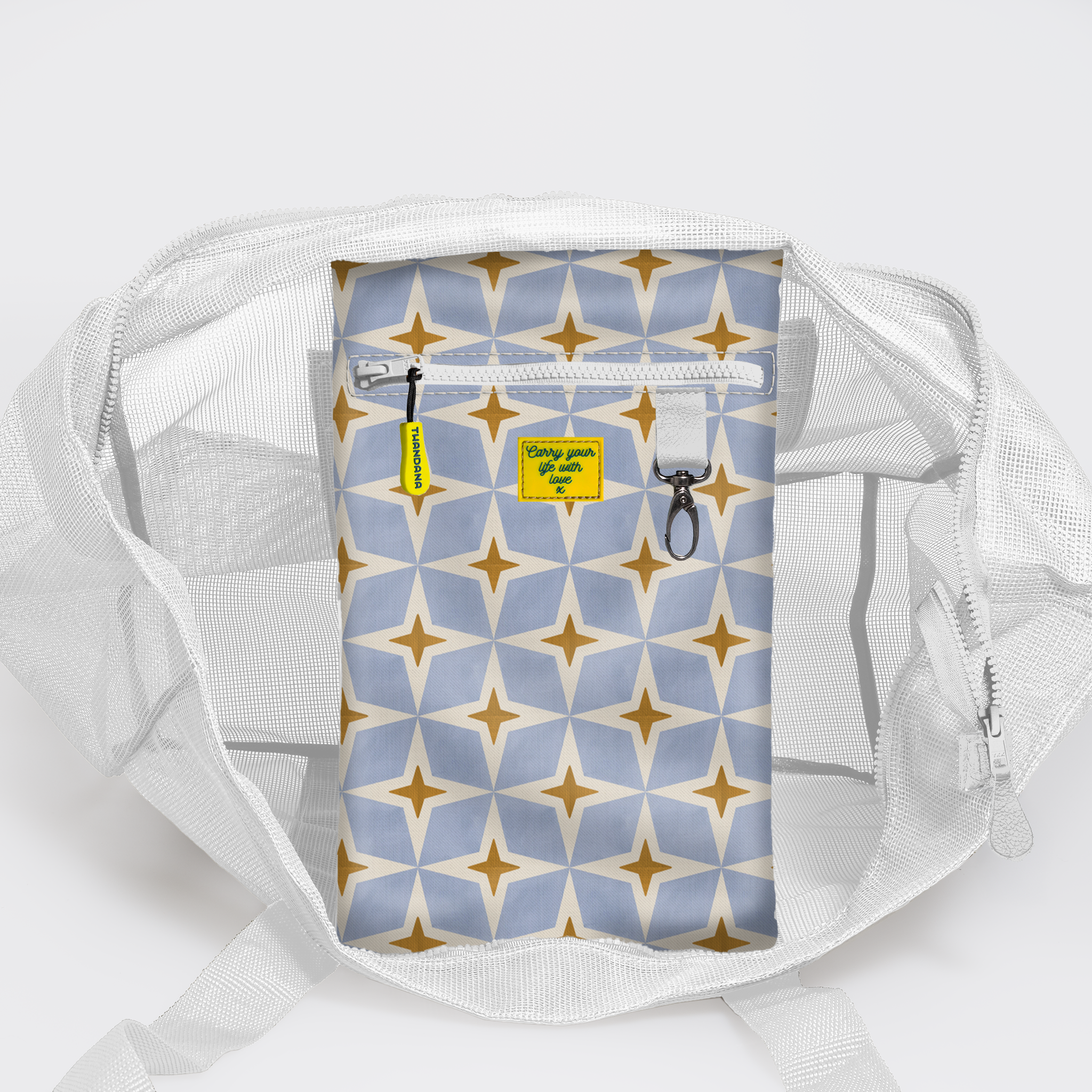 Meshie Large Beach Bag | White Nova - Mist Utility Shopper Bag by Thandana