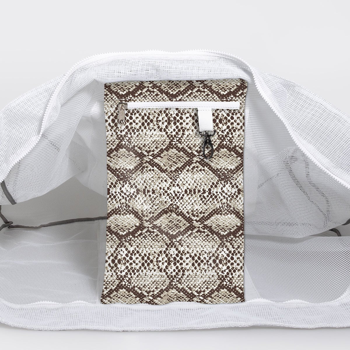 Meshie Large Beach Bag | White Python - Moody Utility Shopper Bag by Thandana